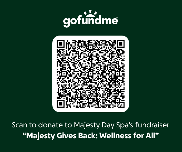 GoFundMe QR code. Scan to donate to Majesty Day Spa's fundraiser, Majesty Gives Back: Wellness for All